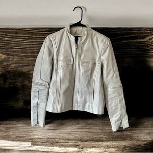 Y2K GUESS Moto white leather jacket M